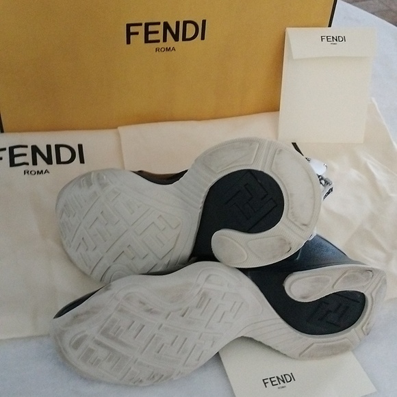 Fendi Black Glossed Neoprene Zip Sneakers Size 5.5/36 - Picture 7 of 16